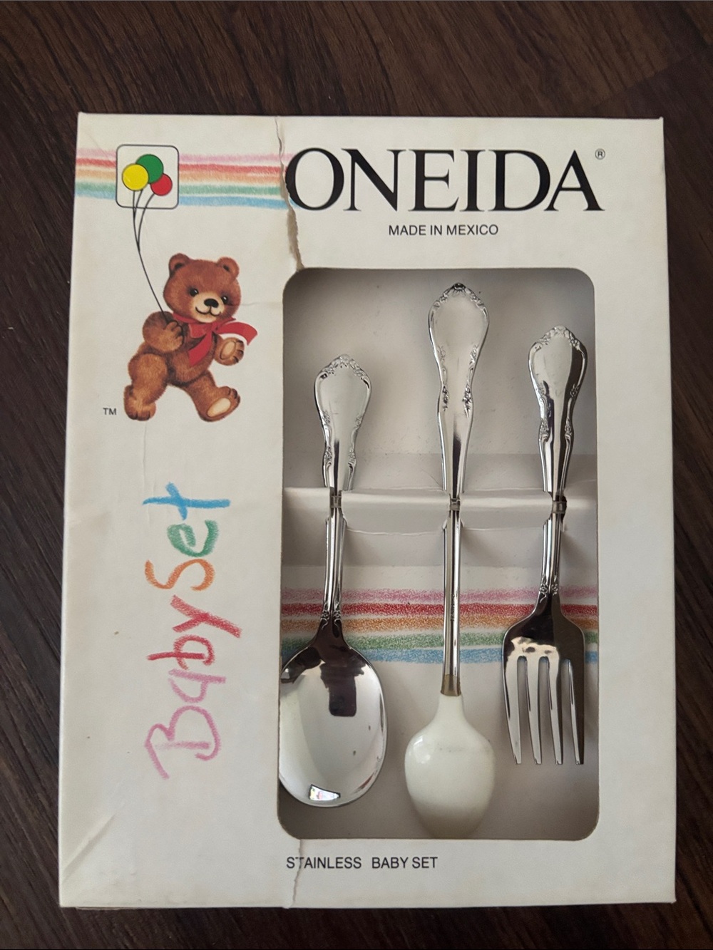 Oneida Baby Feeding Set - Silver and White